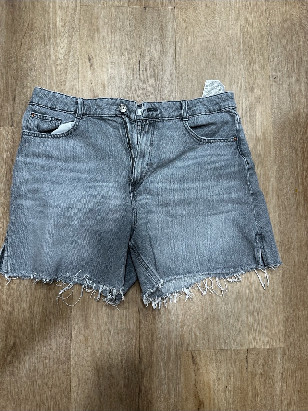 Zara Light Gray Distressed Denim Shorts
